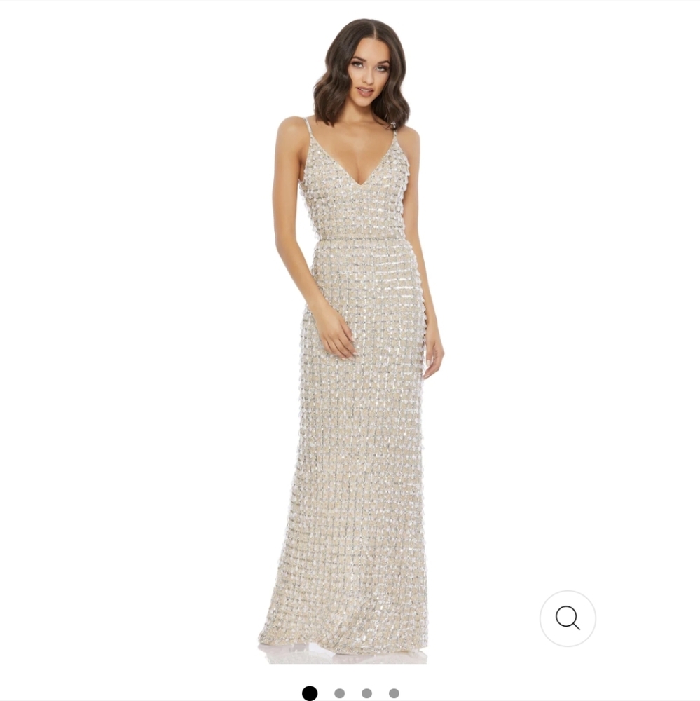 Mac Duggal 5394 Geometric Embellished Crystal Drop V-Neck Gown Size 6